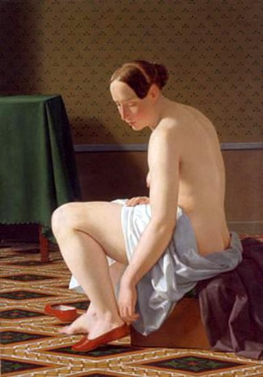 Nude Woman Putting On Her Slippers, 1843 - Christoffer Wilhelm Eckersberg