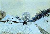Cart on the Snow Covered Road with Saint-Simeon Farm - Claude Monet