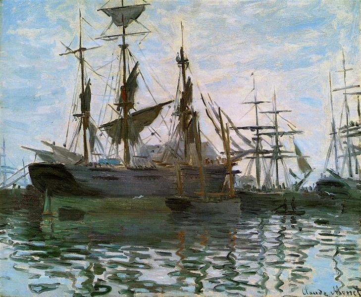Ships in Harbor, c.1873 - Клод Моне