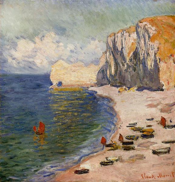 The Beach and the Falaise d'Amont, 1885 - 莫內