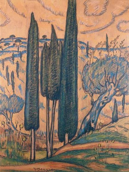 Landscape with cypresses - Konstantinos Maleas