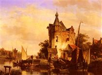 Along The Canal - Cornelis Springer