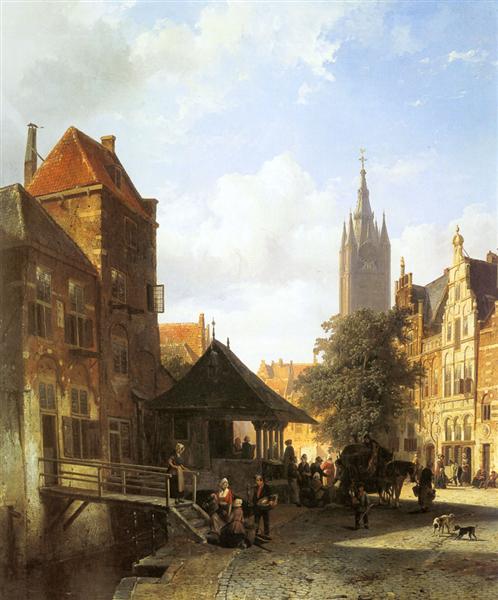 Springer Cornelis Figures In A Street In Delft - Cornelis Springer
