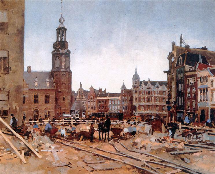 Work In Progress On Muntplein In Amsterdam - Cornelis Vreedenburgh