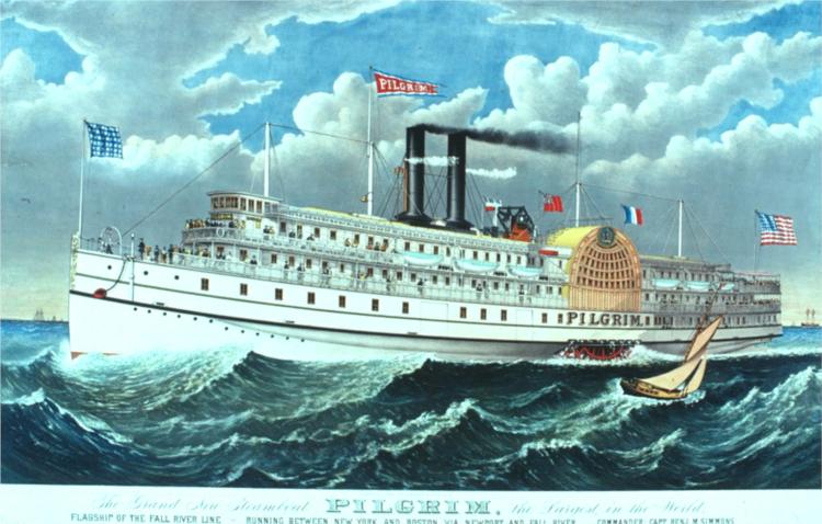 The Steamer Pilgrim, part of the 'old' Fall River Line, 1883 - Currier & Ives