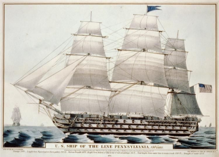 U.S. ship of the Line Pennsylvania, 140 guns, 1847 - Куррье и Айвз