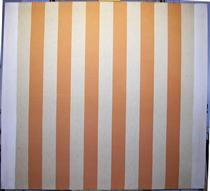 Peinture acrylique blanche sur tissu rayé blanc et orange - Daniel Buren