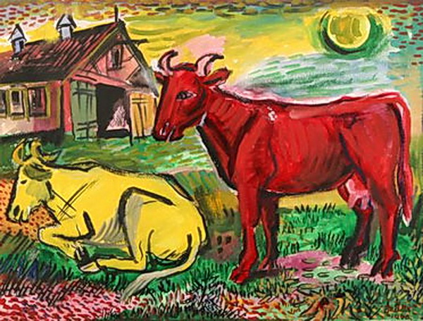 Red and Yellow Cows, 1945 - David Burliuk