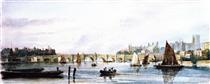 A View of Westminster Bridge, Looking West towards Lambeth Palace and Westminster Abbey - David Cox