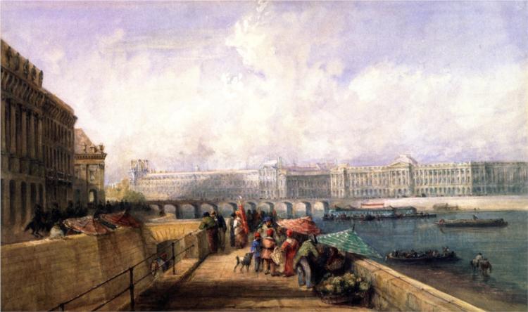 The Pont des Arts with the Louvre and Tuileries from the Quai Conti, 1838 - Дэвид Кокс