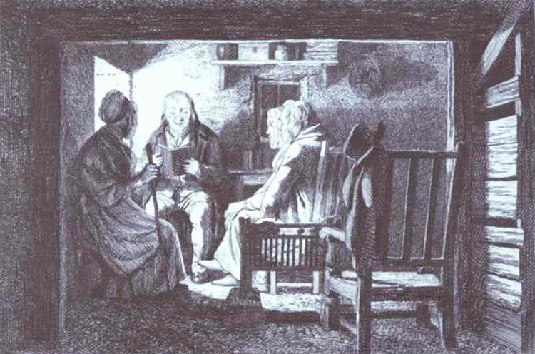 Reading a Tract, c.1820 - Дейвид Уилки