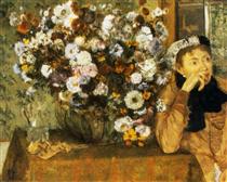 A Woman Seated beside a Vase of Flowers - 竇加