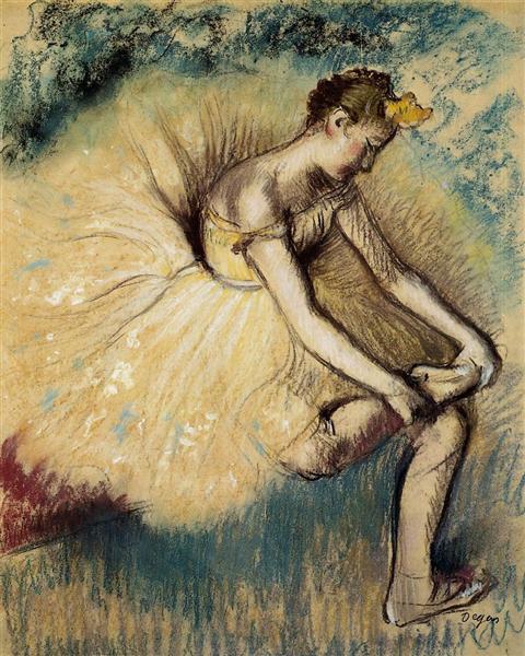 Dancer Putting on Her Slipper, 1896 - Едґар Деґа