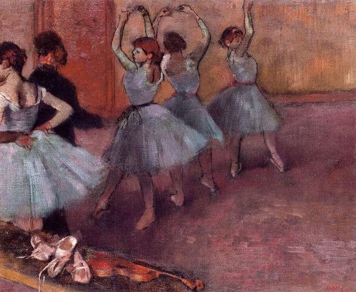 Dancers in Light Blue (Rehearsing in the Dance Studio), c.1881 - Едґар Деґа