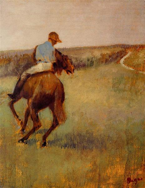 Jockey in Blue on a Chestnut Horse, c.1889 - Едґар Деґа