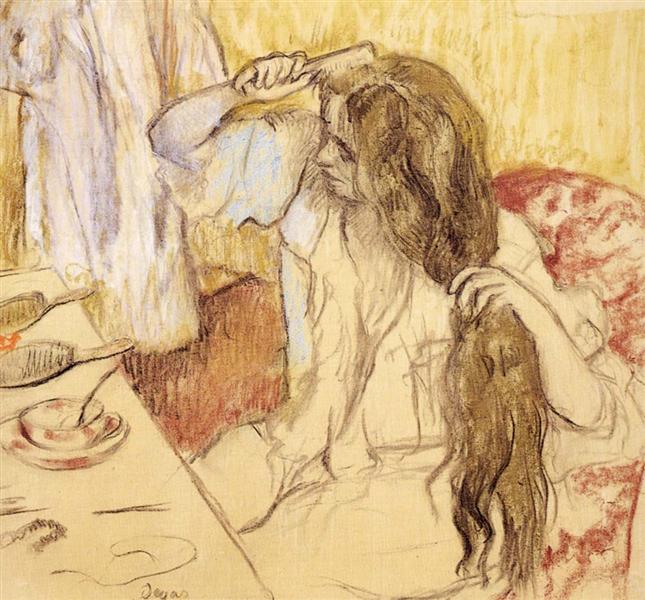 Woman Brushing Her Hair,  - Edgar Degas 