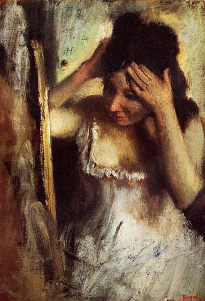 Женщина расчесыват волосы перед зеркалом, c.1877 - Эдгар Дега