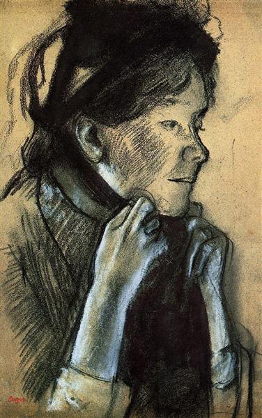Женщина завязывает ленты шляпы, c.1882 - Эдгар Дега