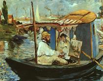 Claude Monet pintando en su estudio - Édouard Manet