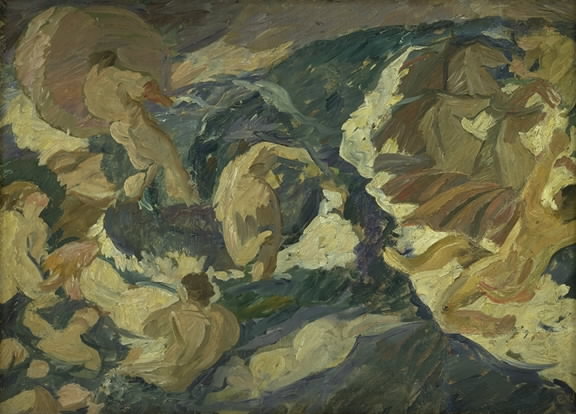 Poseidon farer over havet omgivet af nereider og tritoner, 1917 - Эдвард Вейе