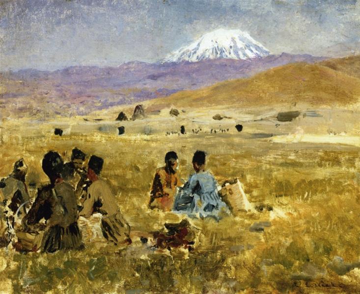 Persians Lunching on the Grass, Mt. Ararat in the Distance - Edwin Lord Weeks