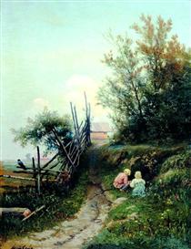 Landscape with the Village Children - Ефим Волков