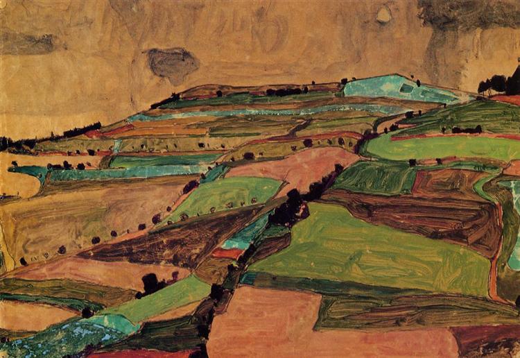 Field Landscape (Kreuzberg near Krumau), 1910 - Эгон Шиле