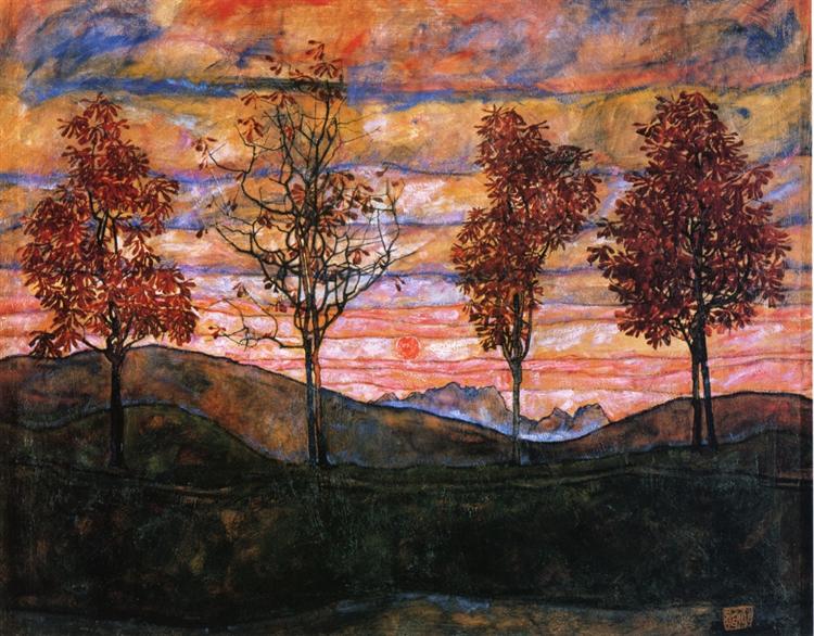 Four Trees painting by Egon Schiele, 1917
