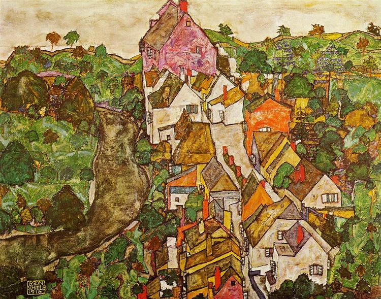 Landscape at Krumau, 1916 - Egon Schiele