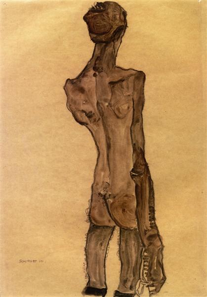 Стоячий оголений чоловік, вид ззаду, 1910 - Егон Шиле