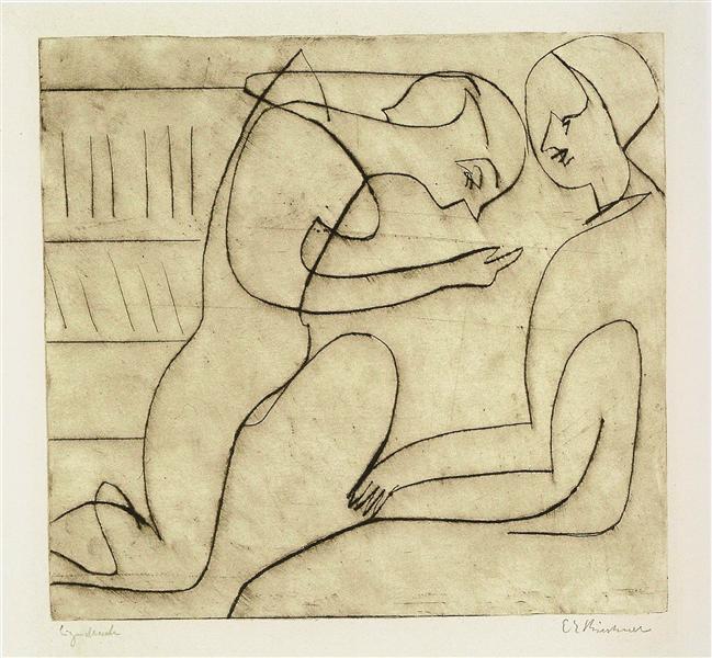Lovers in the Bibliothek, 1930 - Эрнст Людвиг Кирхнер