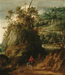 Mountainous landscape with traveller - Esaias van de Velde l'Ancien