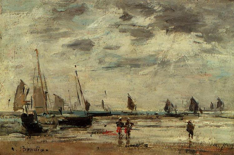 Berck, Jetty and Sailing Boats at Low Tide - Eugène Boudin