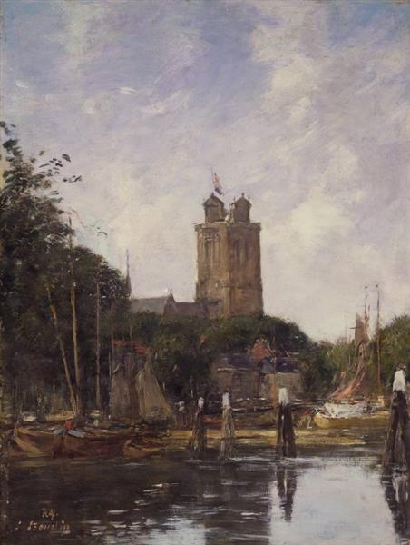 Dordrecht, The Great Church from the Canal, c.1874 - Эжен Буден