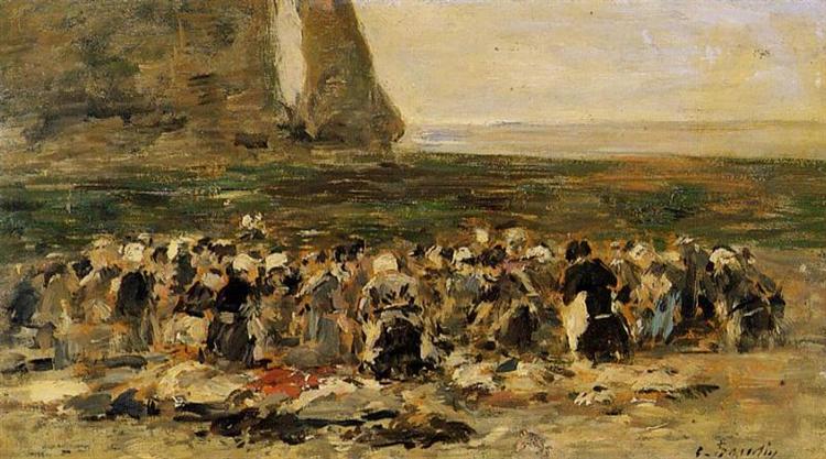 Etretat, Laundresses on the Beach, Low Tide, c.1892 - Eugène Boudin