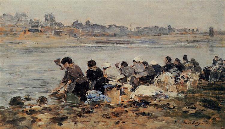 Laundresses on the Banks of the Touques - Эжен Буден