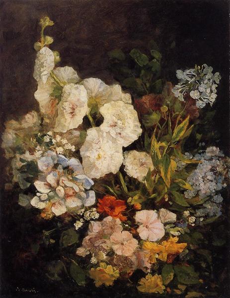 Spray of Flowers - Hollyhocks, 1858 - Eugène Boudin