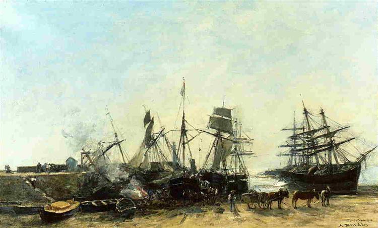 The port Portrieux at low tide unloading fish, 1873 - Эжен Буден