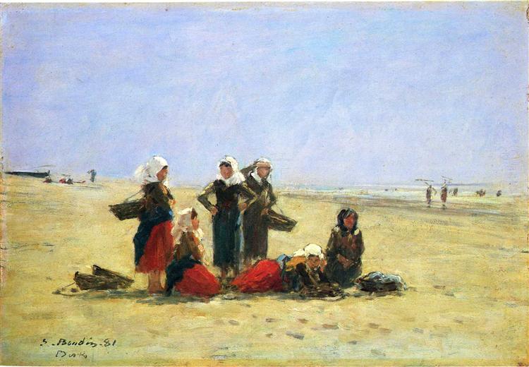 Women on the Beach at Berck, 1881 - Эжен Буден