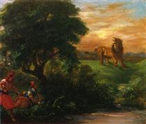 The Lion Hunt - Ежен Делакруа