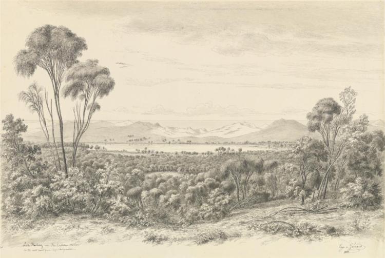 Lake Bonbong near MacLachlan station on the west coast from Cape Bridgewater, 1858 - Eugene von Guérard