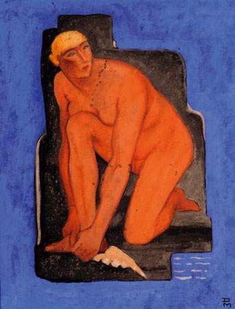 Nu agenouillé sur fond bleu, 1937 - Félix Del Marle