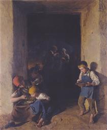 Children received their breakfast - Ferdinand Georg Waldmüller