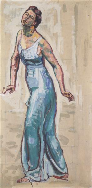 Border woman figure in blue Gwand, 1915 - Фердинанд Ходлер