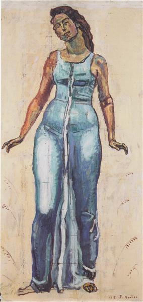 Standing female figure in a blue dress, c.1915 - Ferdinand Hodler