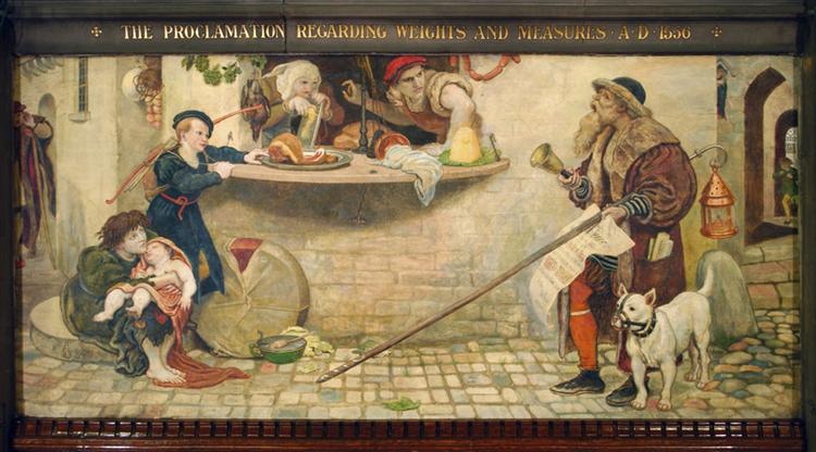 The Proclamation Regarding Weights and Measures, 1556, illustration from 'Hutchinson's Story of the British Nation' - Ford Madox Brown