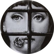 Theme & Variations Decorative Plate #361 (Face with Pansy in Mouth in Window) - Piero Fornasetti