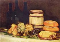 Still life with fruit, bottles, breads - Francisco Goya