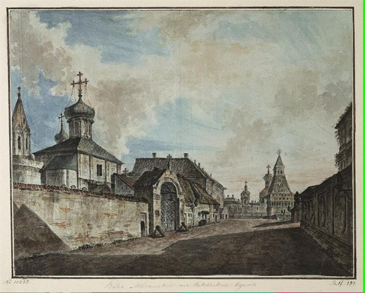 View from the Lubyanka square to Vladimirskiye gate, 1800 - Фёдор  Алексеев