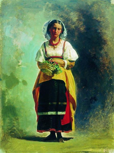Italian woman with a basket of flowers - Фёдор Бронников